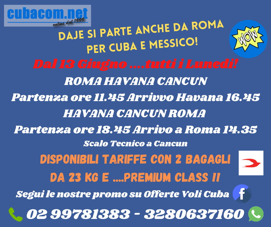 Aperture vendite Roma Havana Cancun voli diretti neos Mattiatour Aperture vendite Roma Havana Cancun voli diretti neos Mattiatour