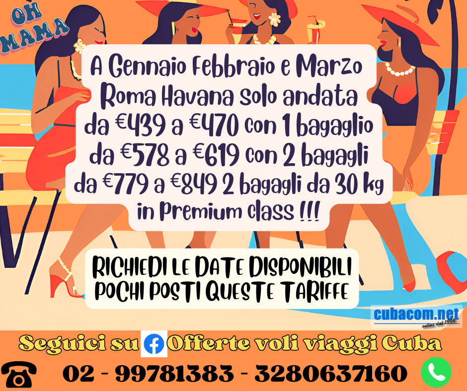 Speciale 2025 Roma Havana diretto prenota ora
