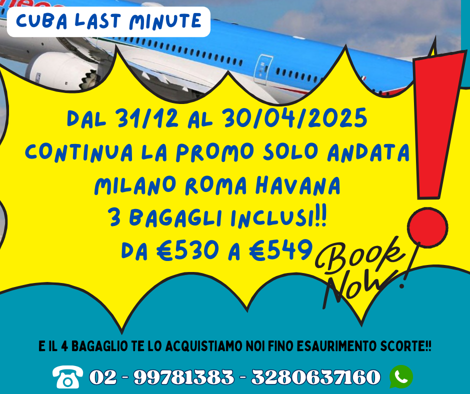 Offerta 3 bagagli inclusi voli diretti Cuba nel 2025 Prenota ora!